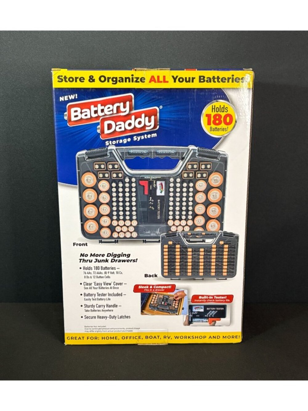 Battery Daddy Storage Caddy Carrying Case Garage Home Organizer Tool Box Gray - Picture 2 of 3
